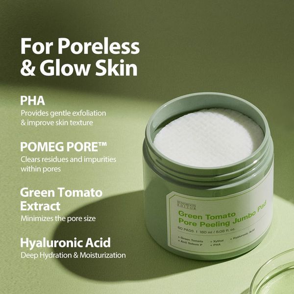 Sungboon Editor Green Tomato Pore Peeling Jumbo Pad Пілінг-педи для обличчя, 180мл (60шт) 2347 фото