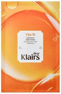 DEAR, KLAIRS Vita 10 Radiance Sheet Mask Тканинна маска для обличчя з вітамінним комплексом, 25мл 2728 фото