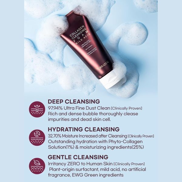 Terrazen Collagen Cleansing Foam Mild Acid Пінка для очищення з колагеном та зволожуючим комплексом, 140мл 2398 фото