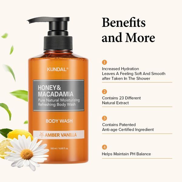Kundal Honey & Macadamia Body Wash Amber Vanilla Гель для душу "Амбра Ваніль", 500мл 2620 фото