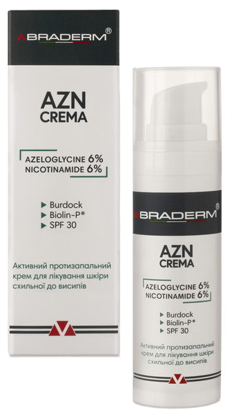 Braderm AZN Cream Денний зволожувальний крем з пребіотиками SPF 30, 30мл 1805 фото