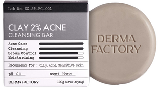 Derma Factory Clay 2% Acne Cleansing Bar Очищуючий засіб для жирної та проблемної шкіри 3 в 1, 100г 2780 фото
